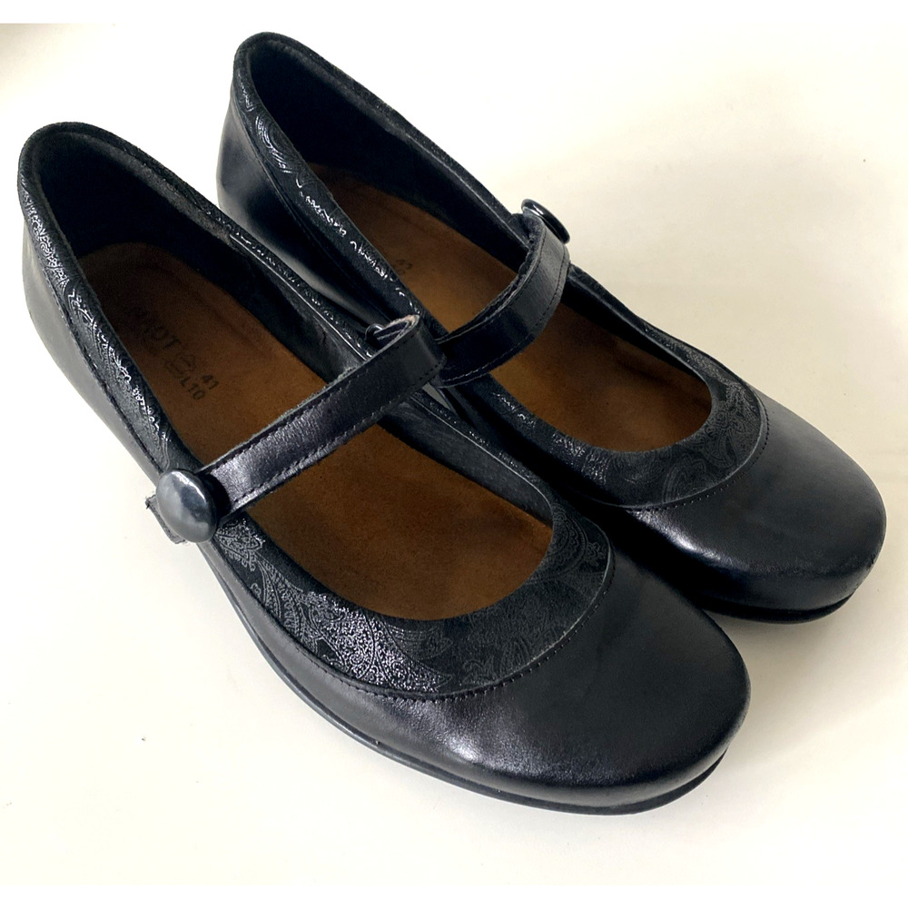 Naot Trendy Mary Jane Pump Black Leather Round Toe Suede trim Block Heel 41 10 - Picture 2 of 10